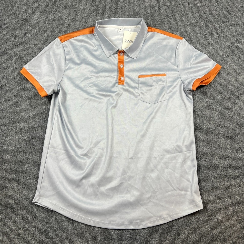 Duval Polo Shirt Mens‎ Large Gray Orange Rounded Hem Golf Tennis Resort Wear